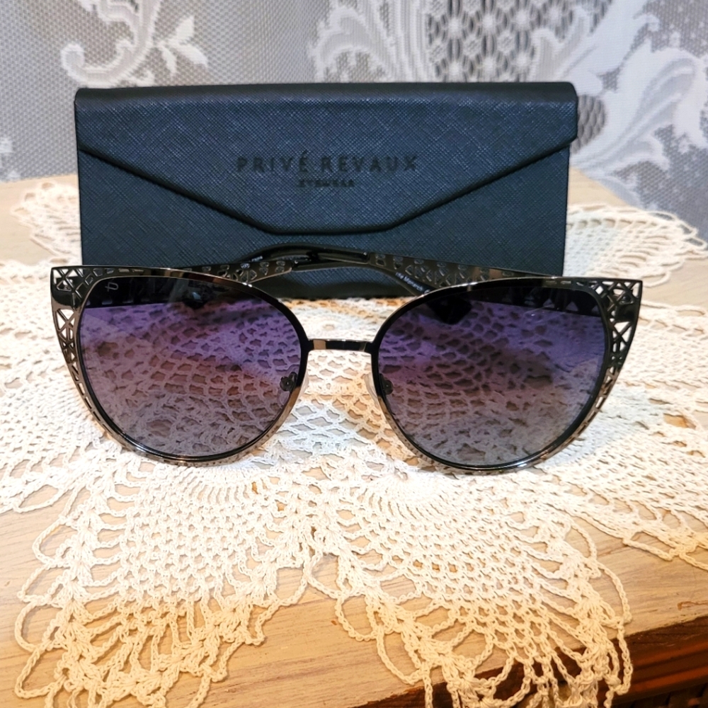 Privé Riveaux Womens "Monarch" Sunglasses in Gunmetal NWOT